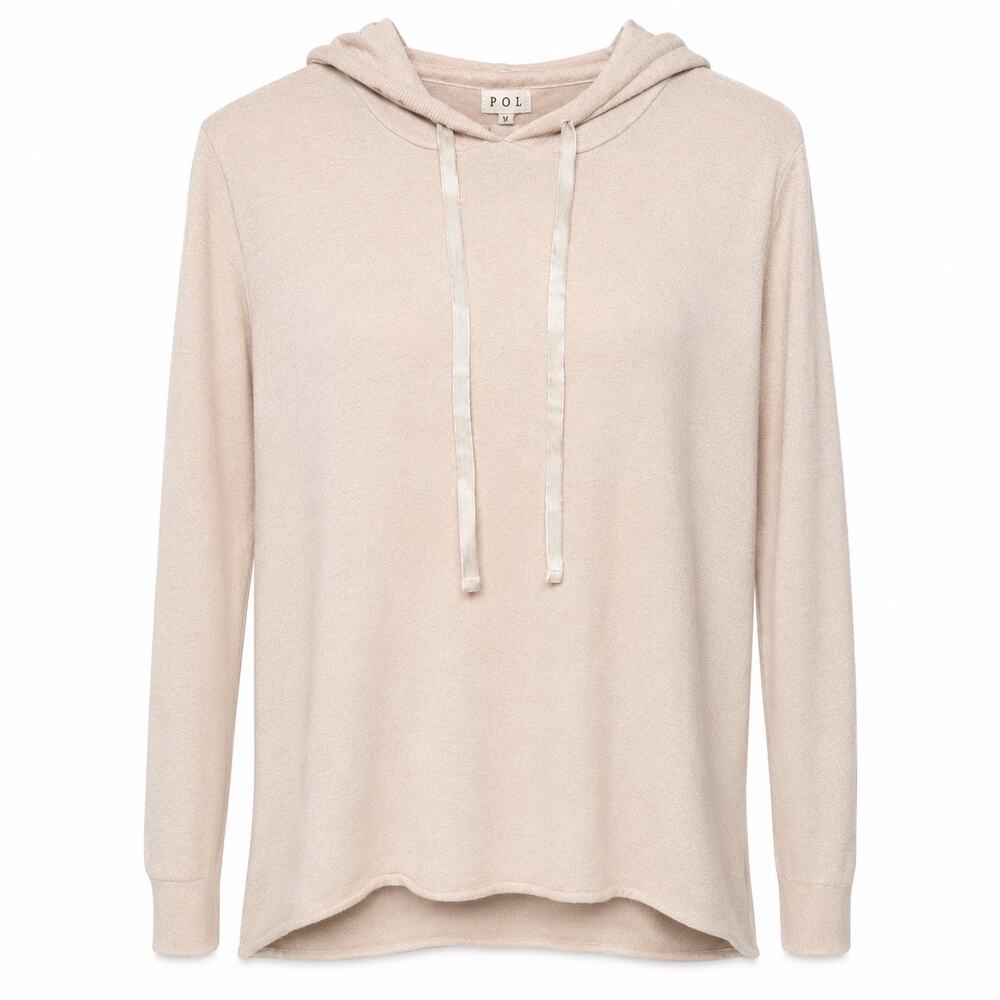 POL Womens Medium Beige Coastal Hooded Pullover Sweater Viscose Blend Boxy